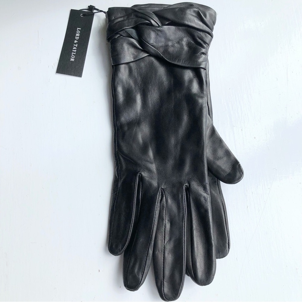 Nwt Vintage Lord & Taylor Black Leather Chic Long gloves 7 1/2